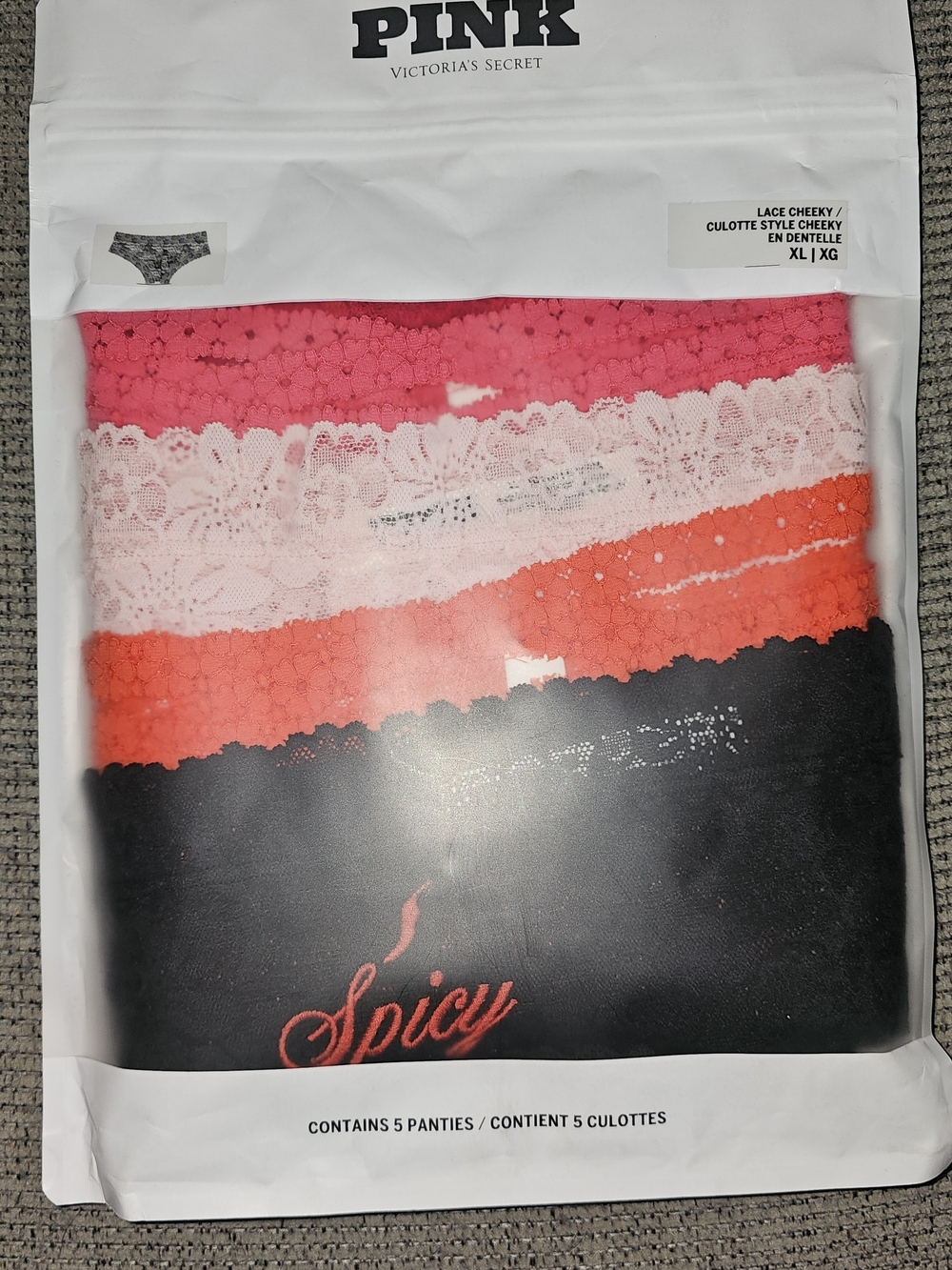 PINK Victoria's Secret Lace Cheeky Panty 5-Pack - Pink, White, Coral, Black